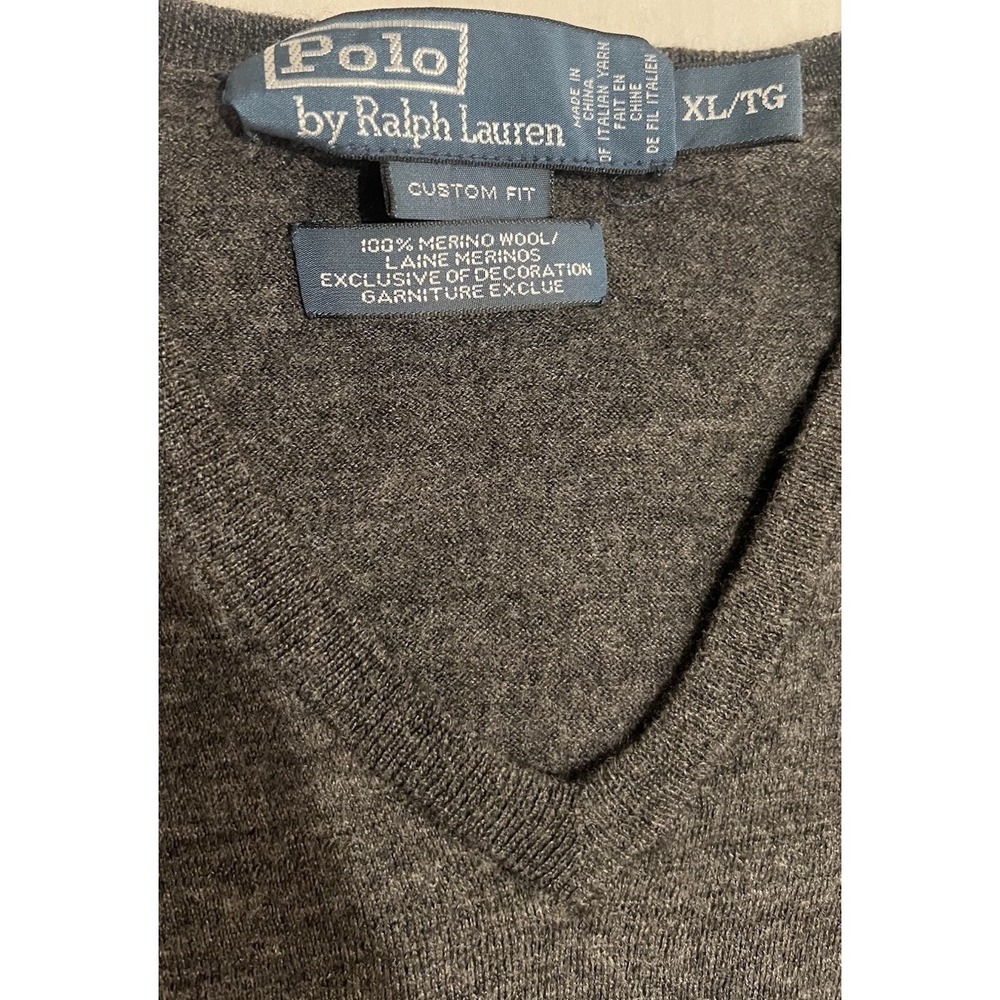 Polo Merino Wool V Neck XL Grey Custom Fit Excellent Condition - Picture 2 of 5